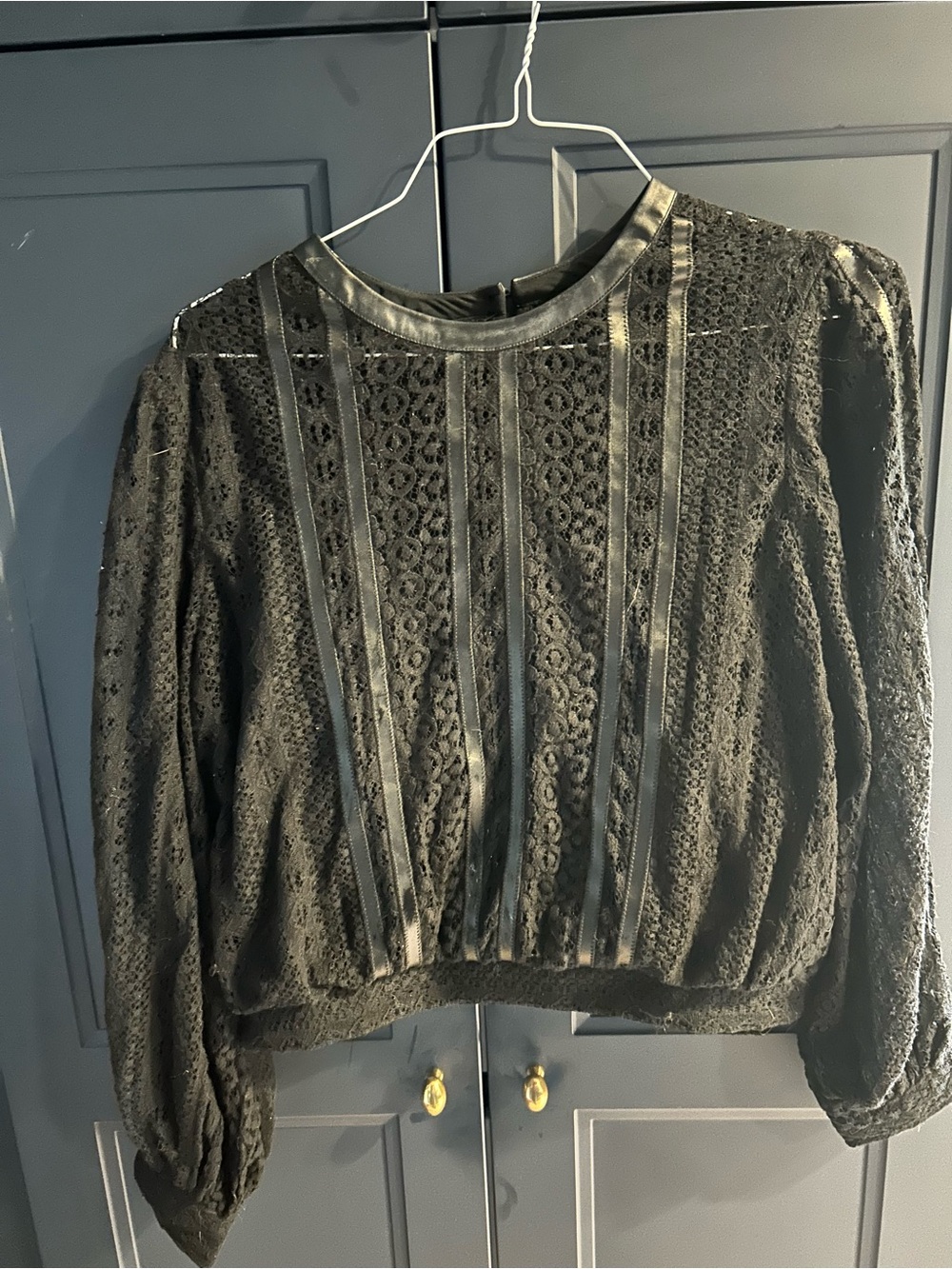 Express Black Lace Long-Sleeve Blouse with Ribbon Trim